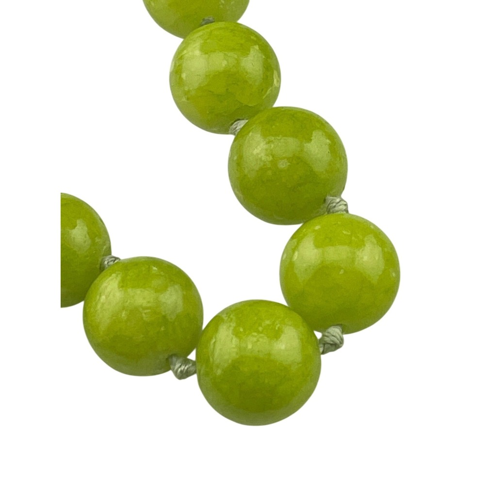 Statement Bead Necklace green chalcedony hand knotted runway jewelry 925 clasp - Picture 5 of 14